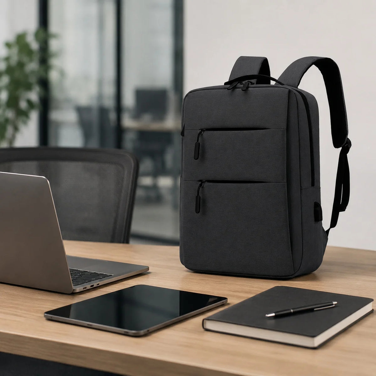 Water Resistant Laptop Backpack With USB Charging Port For Commuters