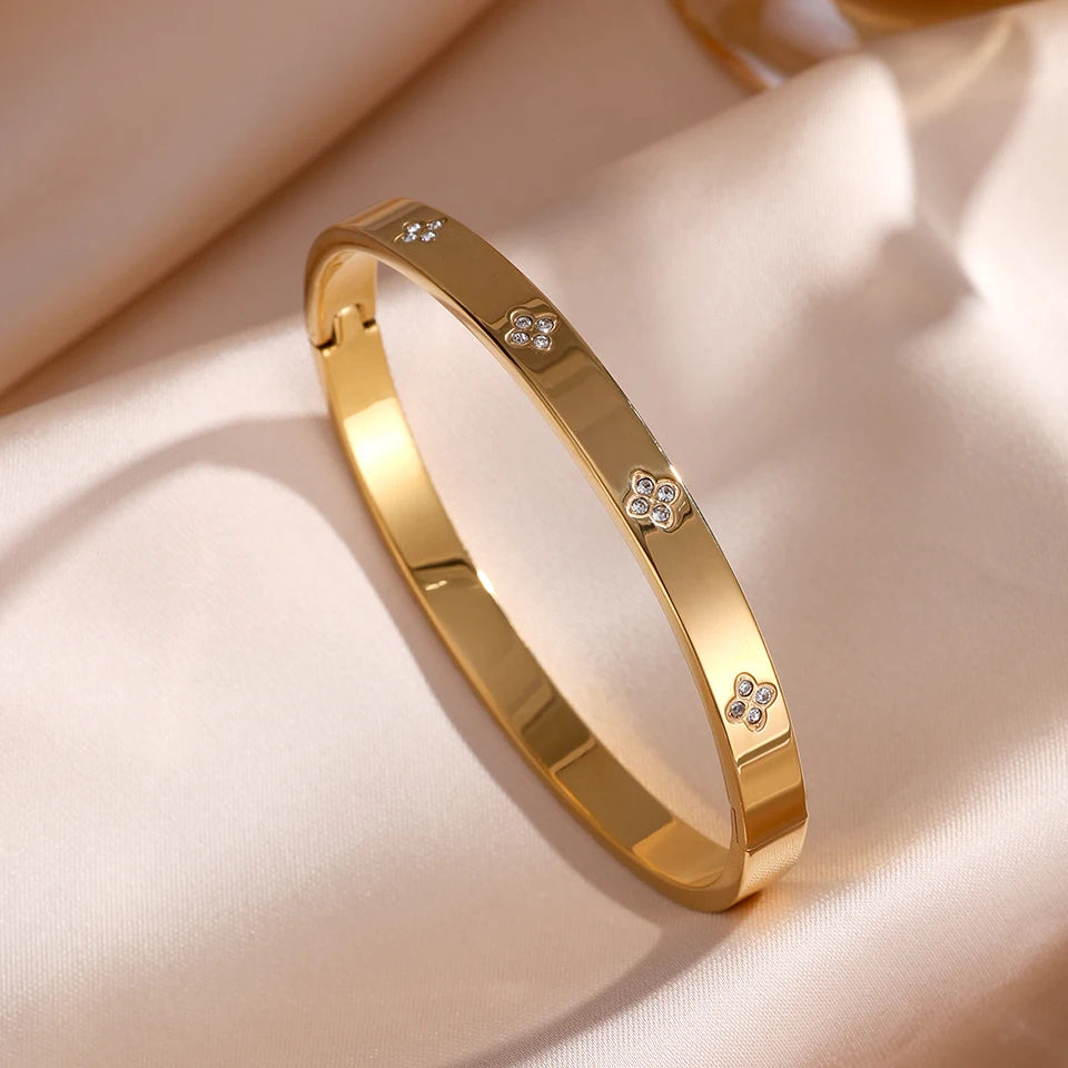 Sparkling Zirconia Stainless Steel Stackable Bracelet Set For Women
