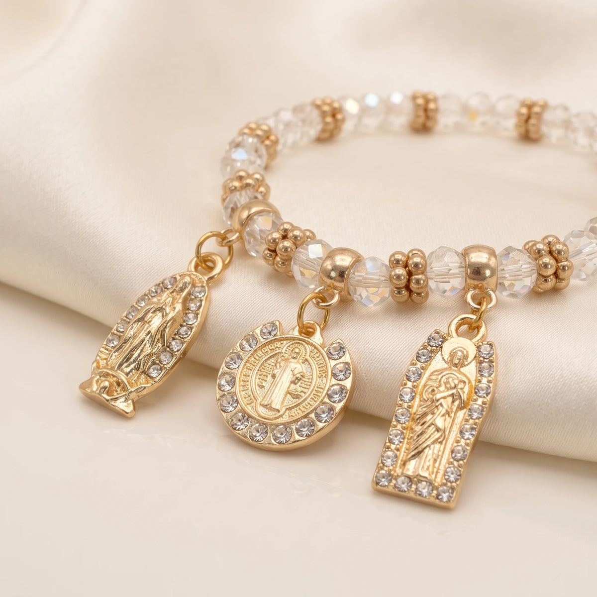 Crystal Beaded Faith Bracelet Set With Saint Charms