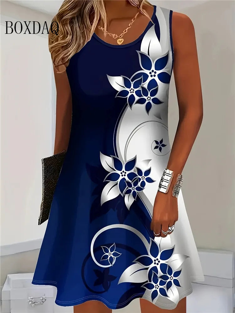 Boxdaq Women Bohemian Floral Print Knit Mini Summer Dress