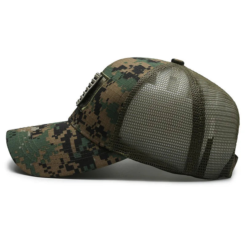 Tactical Camouflage Mesh Baseball Cap With Adjustable Strap And Patch