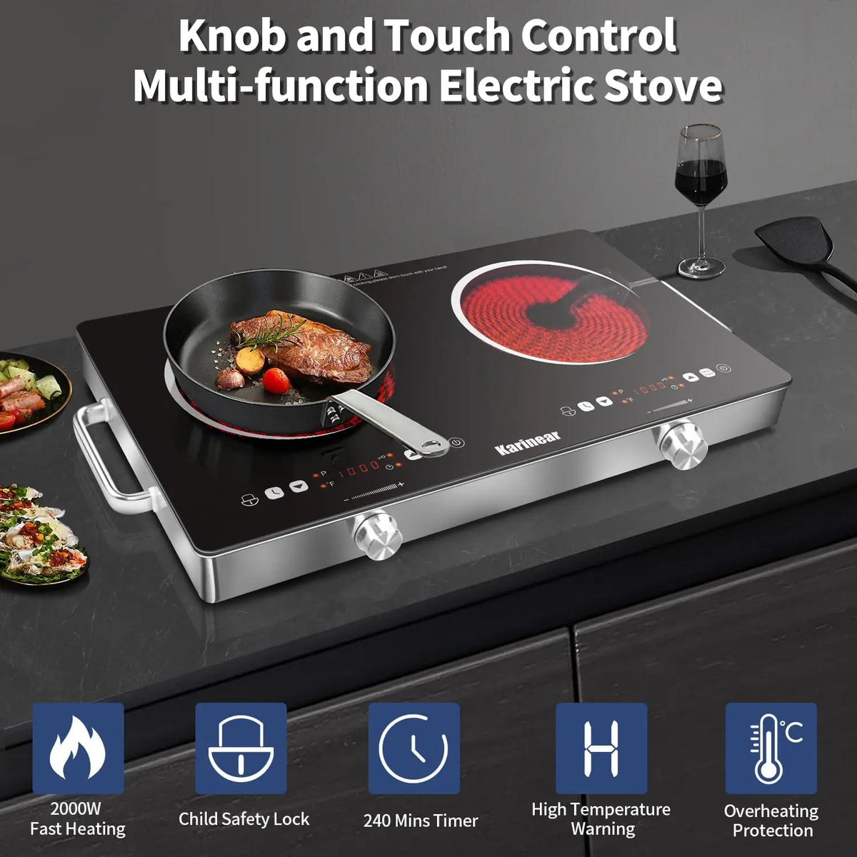 Karinear Dual Zone Ceramic Hob With Touch And Knob Controls