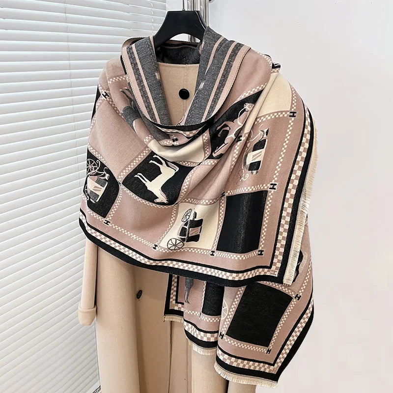IroJeff Womens Thick Warm Winter Horse Print Shawl