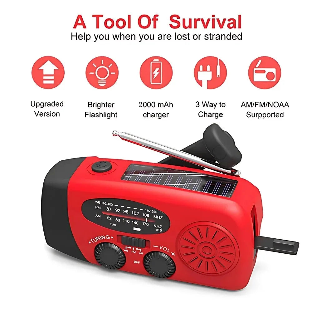 Portable Hand Crank Emergency Radio With Solar And LED Flashlight
