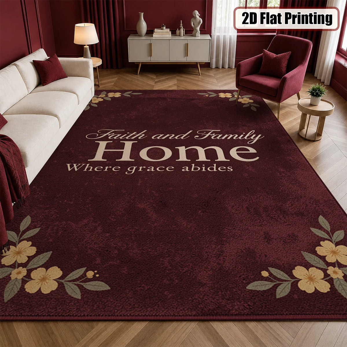Faith Family Home Quote Velvet Floor Mat Machine Washable Rug