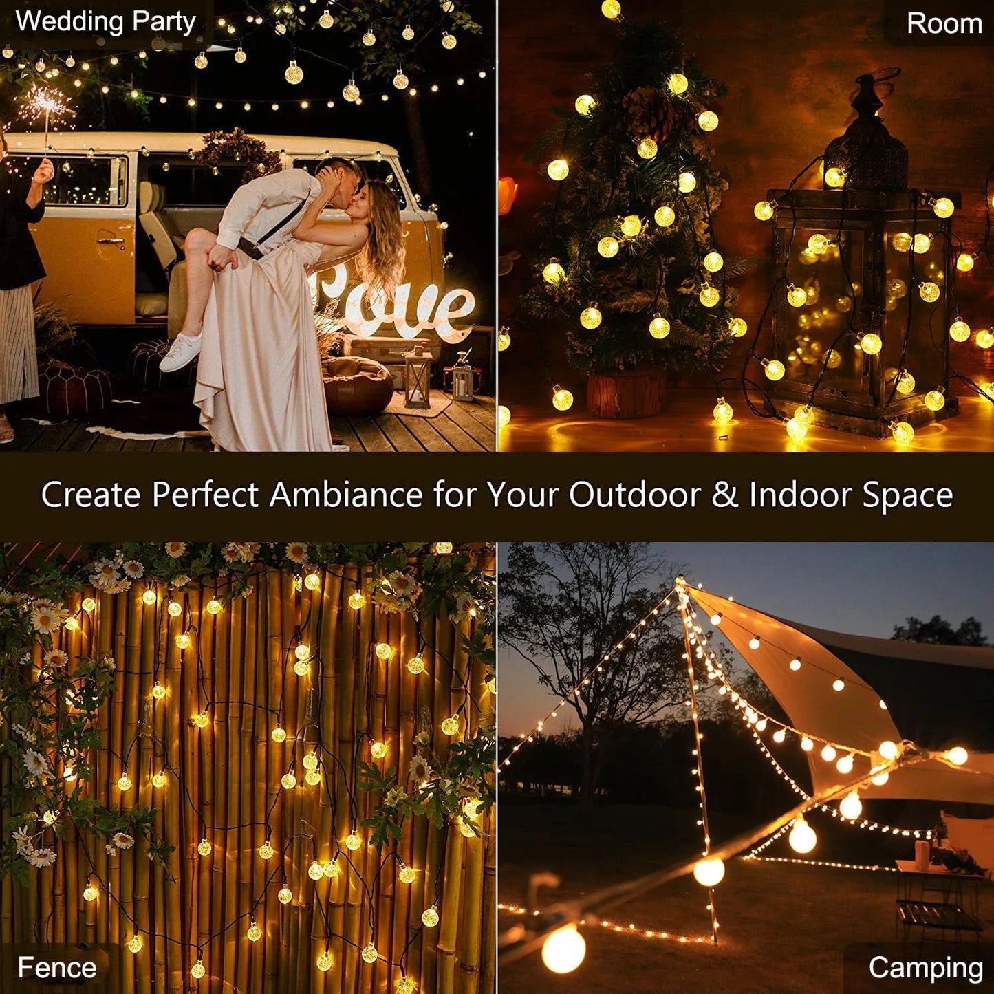 Solar Powered 100 LED Bubble Ball Outdoor String Lights Decor