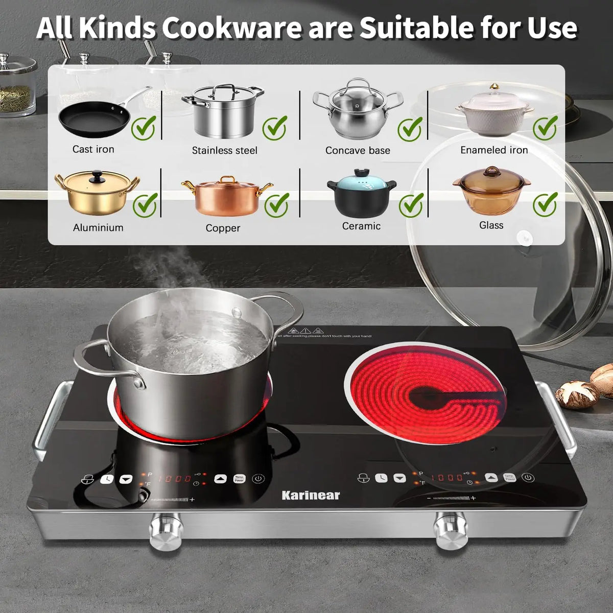 Karinear Dual Zone Ceramic Hob With Touch And Knob Controls