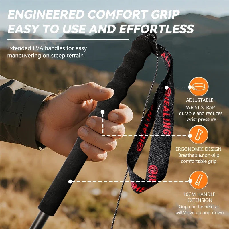 Okhealing Ultralight Carbon Fiber Foldable Trekking Poles Hiking Travel Gear