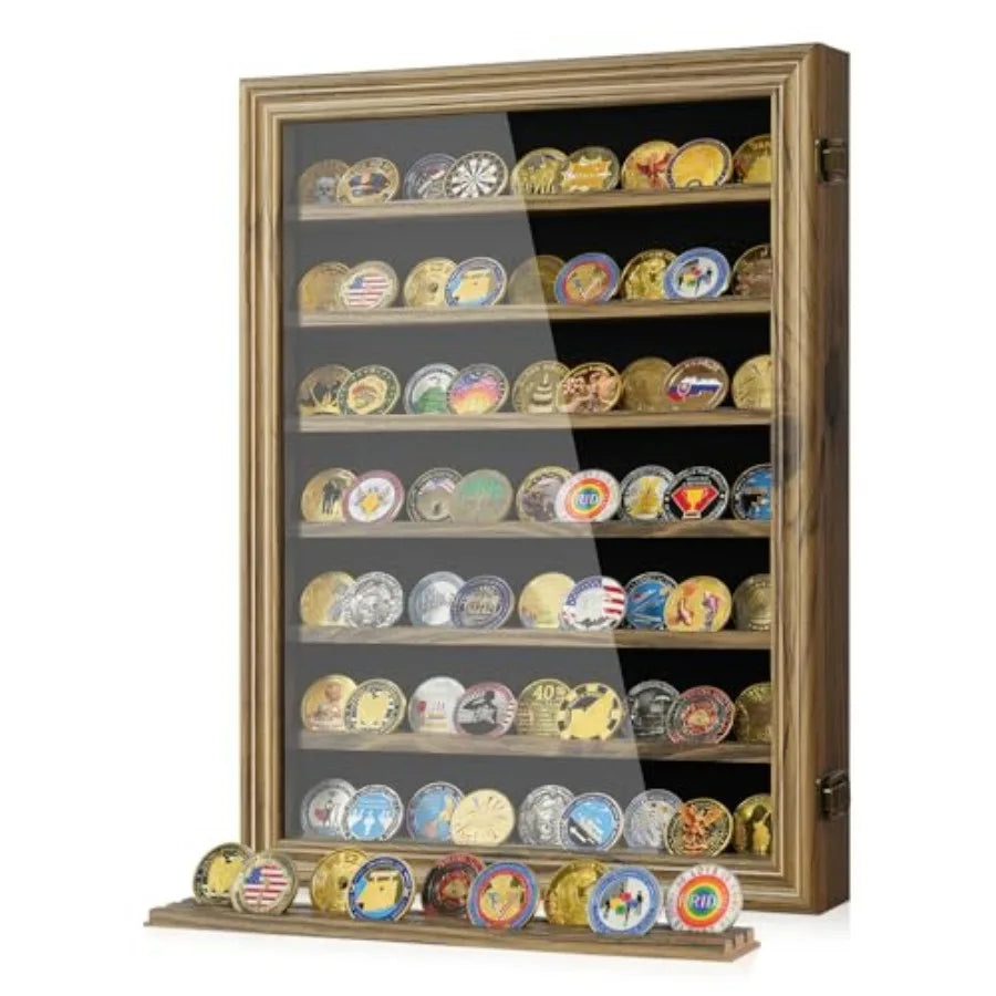 Military Challenge Coin Holder Wall Display Case Bamboo
