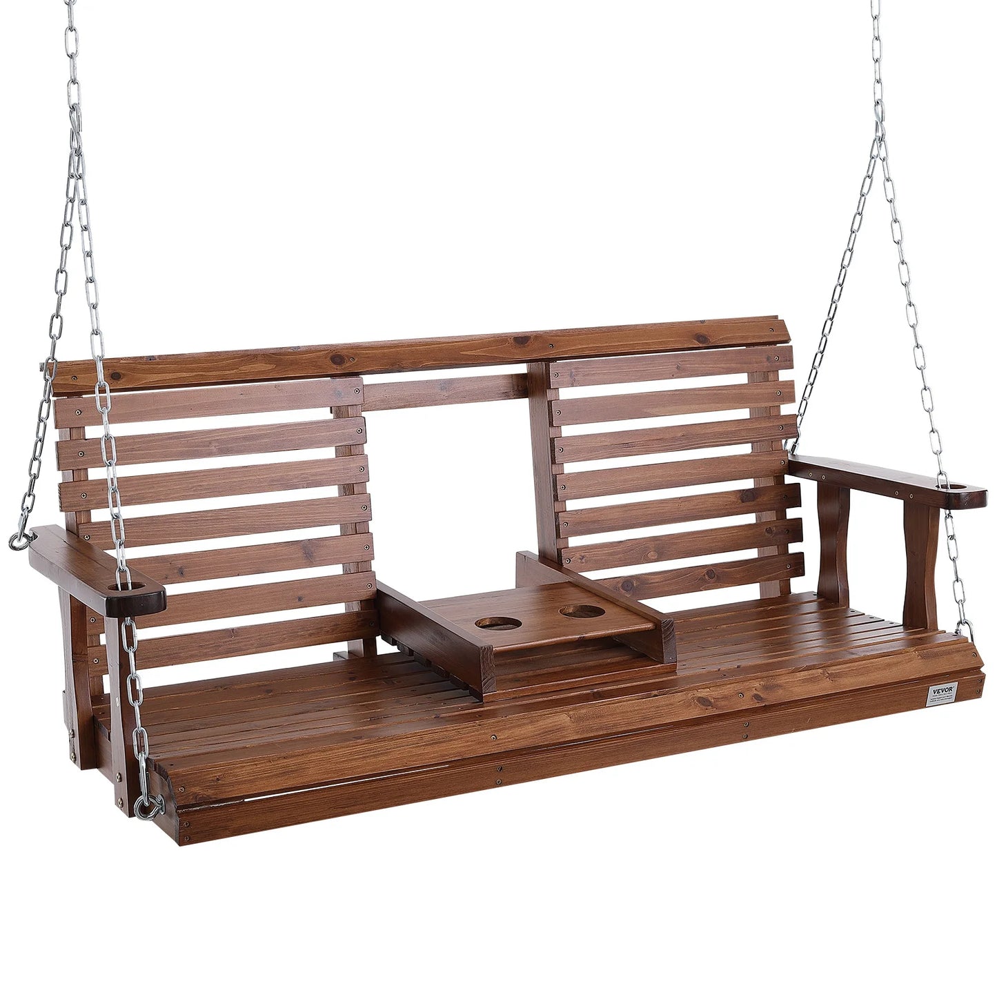 SucceBuy Outdoor Cedar Wood Porch Swing Heavy Duty Steel Chains