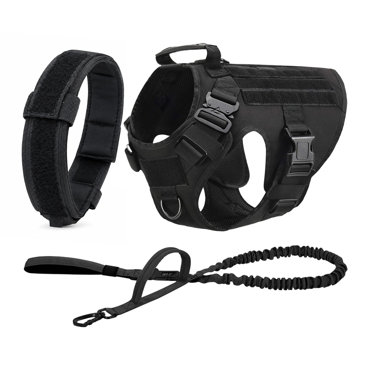 PETRAVEL Tactical Dog Harness Set with Molle Pouches and Leash