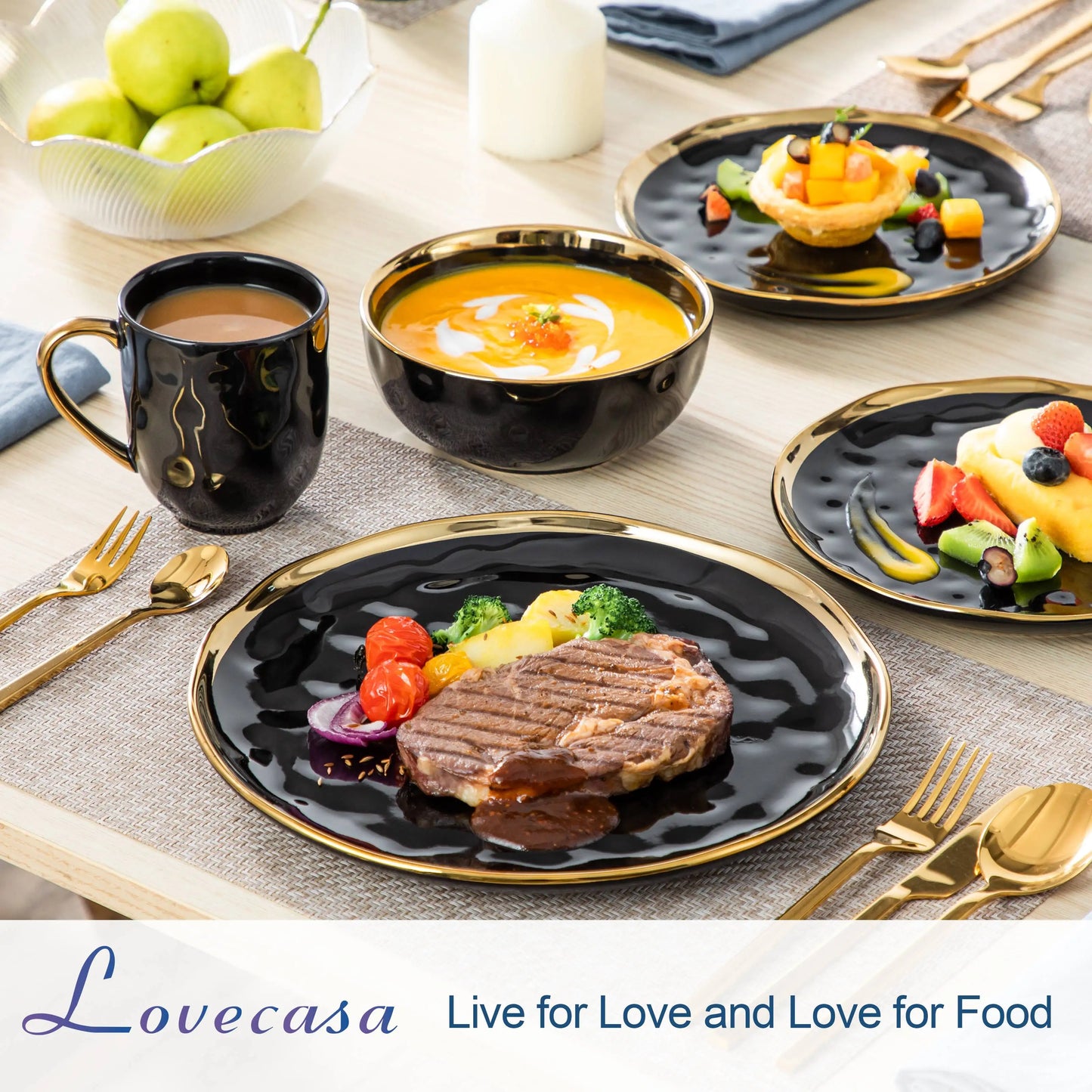 Malacasa Complete Ceramic Dinnerware Set With Gold Trim Tableware