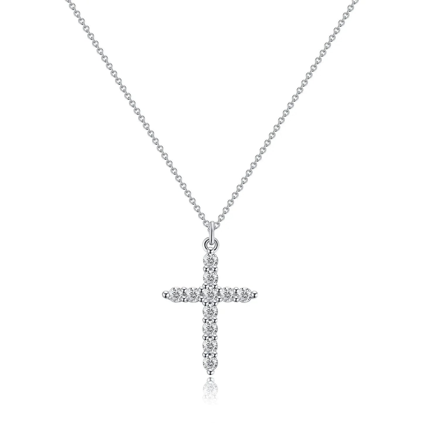 Cross Pendant Necklace With Moissanite Stone And Silver Chain