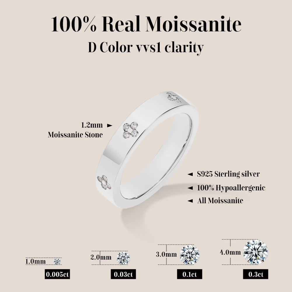 Attagems Round Cut Moissanite S925 Sterling Silver Wedding Ring