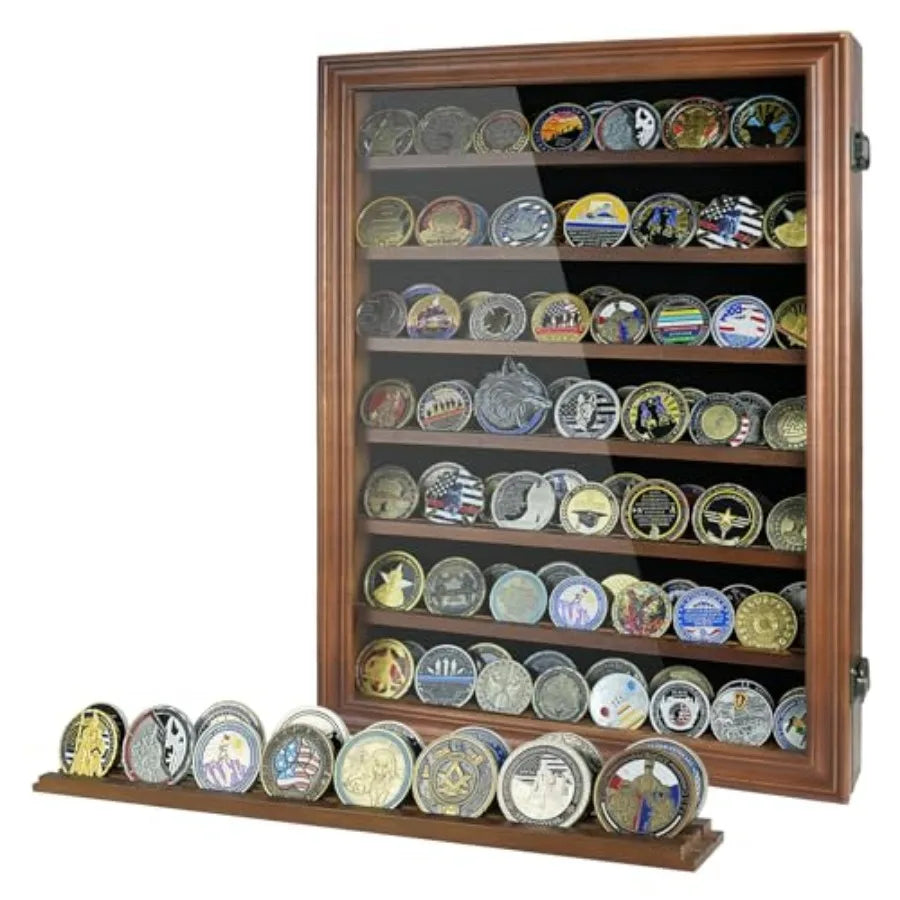Military Challenge Coin Holder Wall Display Case Bamboo