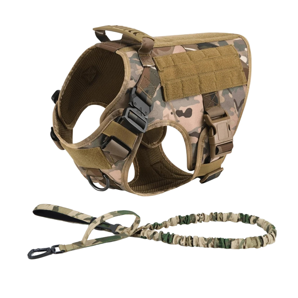 PETRAVEL Tactical Dog Harness Set with Molle Pouches and Leash