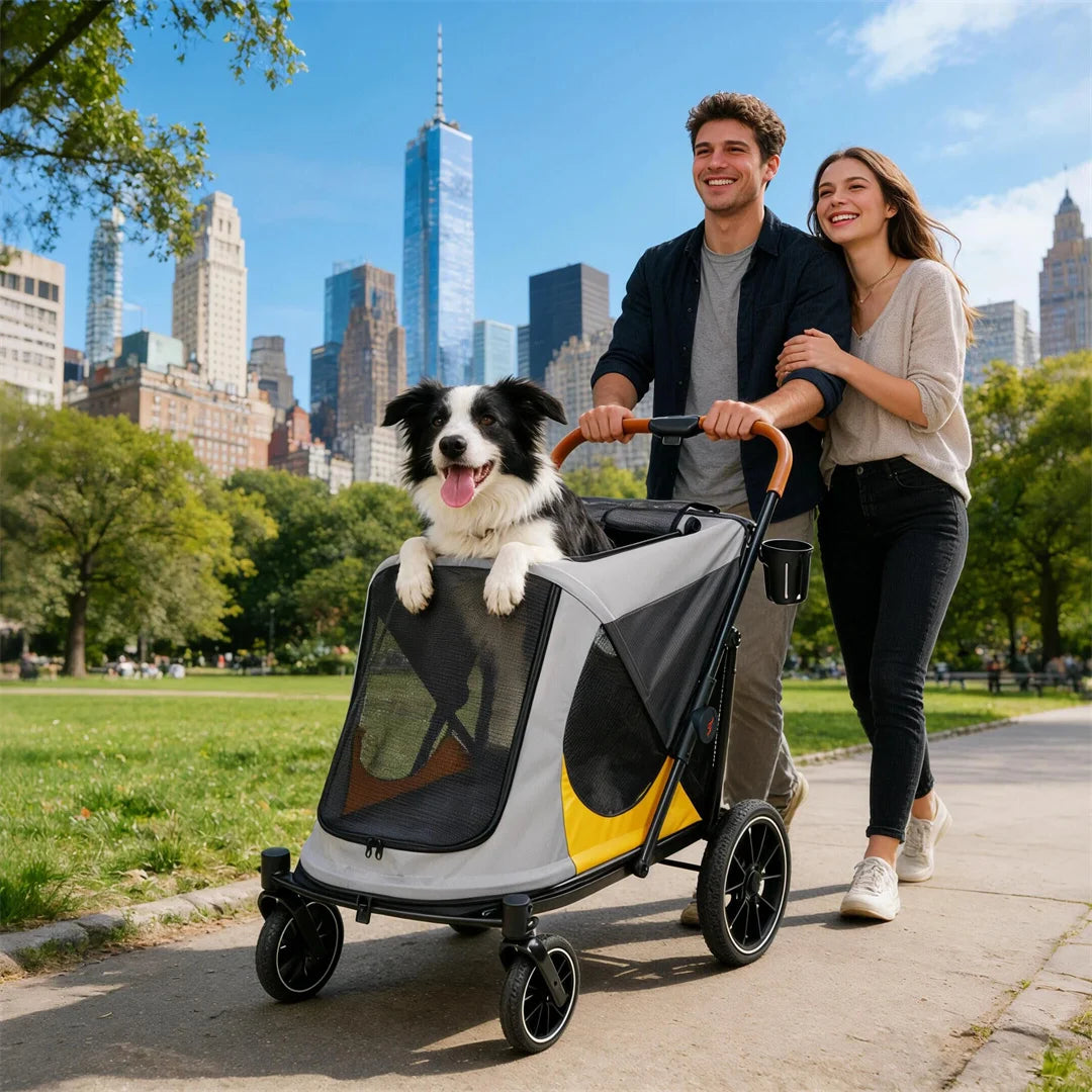 Foldable Portable Dog Stroller With Storage Pockets For Dogs