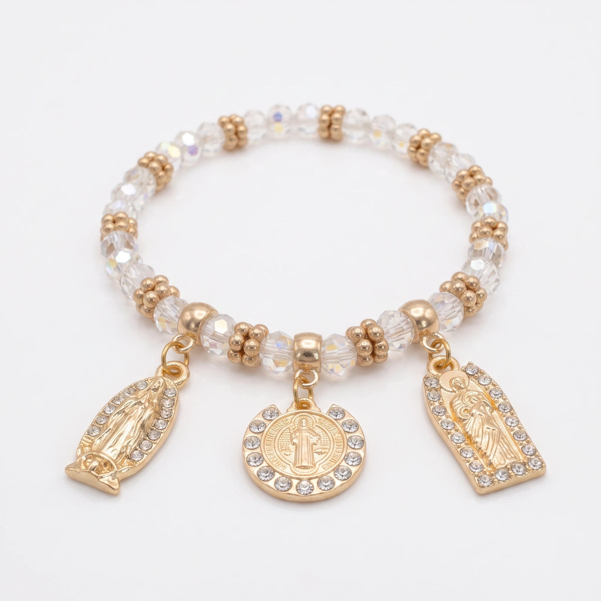 Crystal Beaded Faith Bracelet Set With Saint Charms