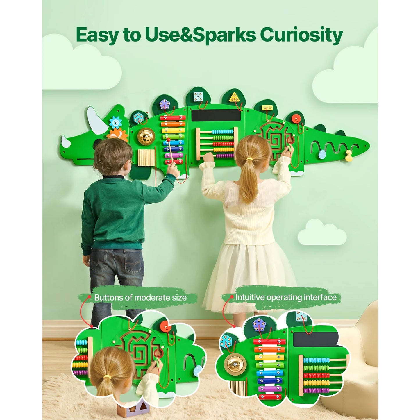 Succebuy Montessori Dinosaur Busy Wall Board 11 Activity Panels For Toddlers