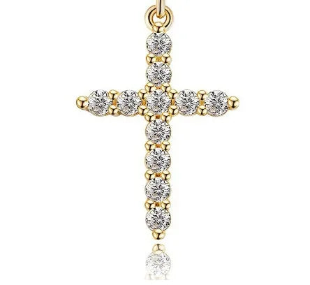 Cross Pendant Necklace With Moissanite Stone And Silver Chain