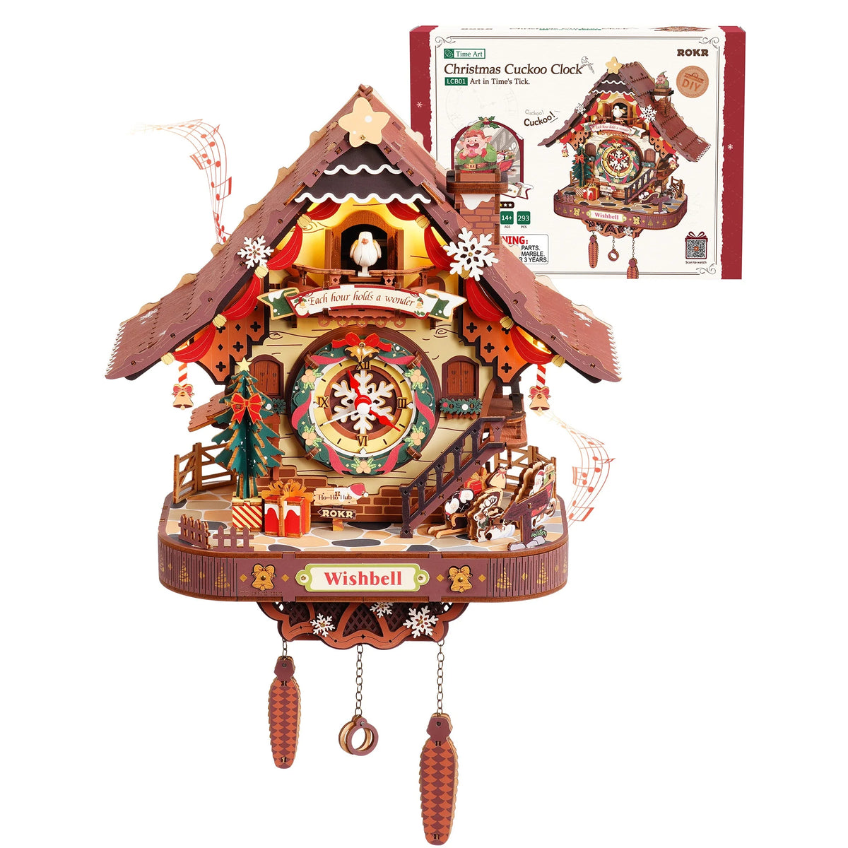 ROKR Christmas Cuckoo Clock Wooden Mechanical 3D Puzzle Kit
