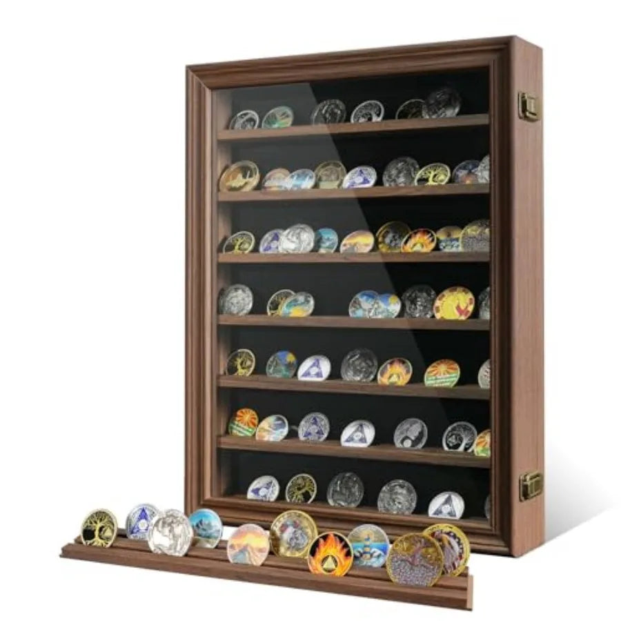 Military Challenge Coin Holder Wall Display Case Bamboo
