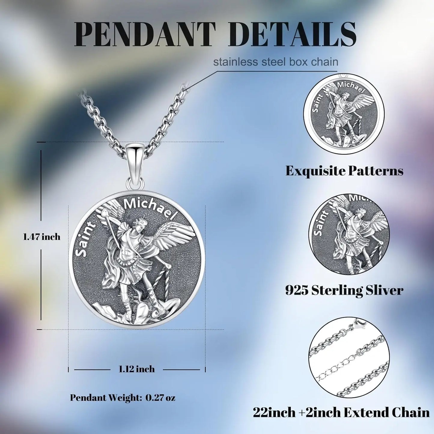 Drinsper Saint Michael Medal Pendant 925 Sterling Silver Necklace