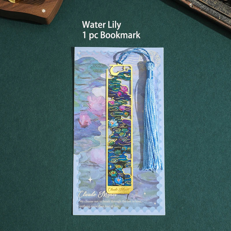 Retro Hollow Metal Bookmark Featuring Floral Painting And Tassel