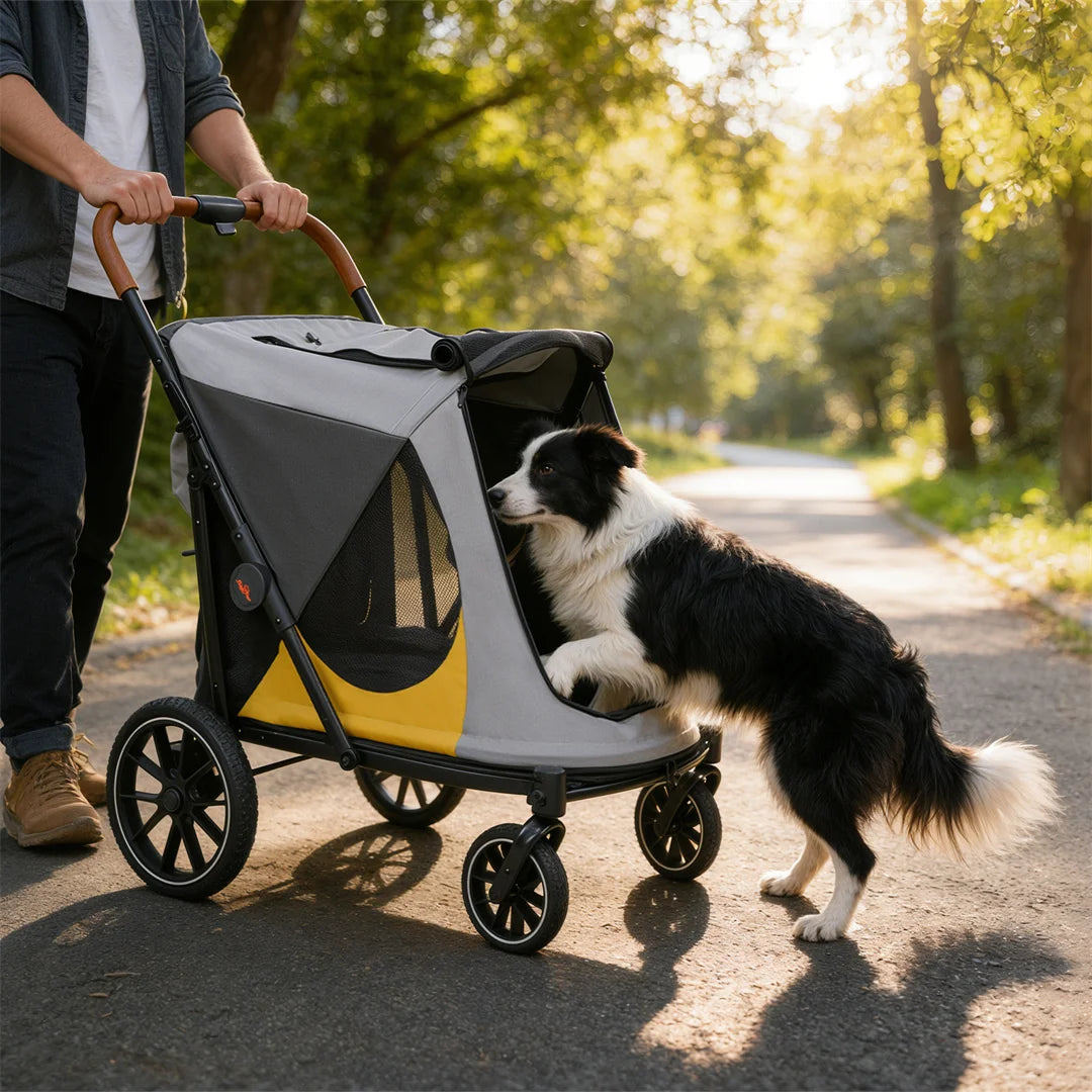 Foldable Portable Dog Stroller With Storage Pockets For Dogs