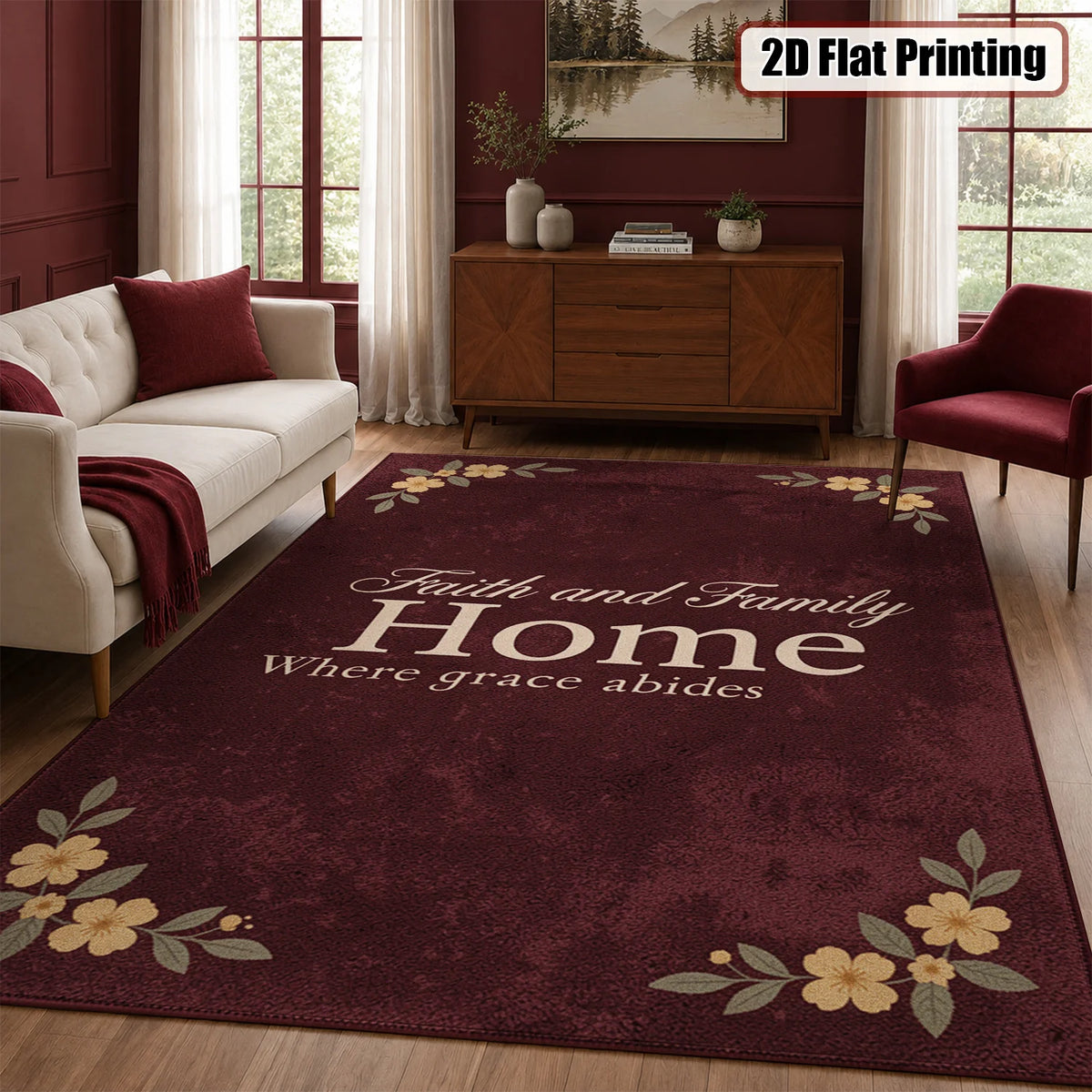 Faith Family Home Quote Velvet Floor Mat Machine Washable Rug