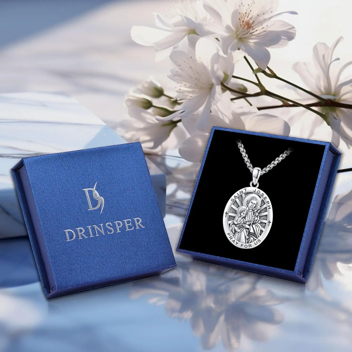 Drinsper 925 Sterling Silver Saint Joseph Medal Pendant Necklace