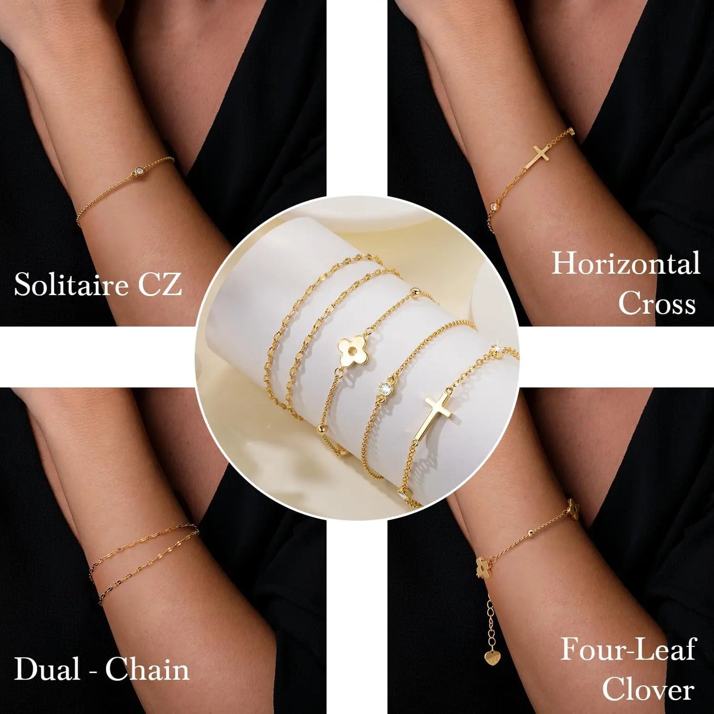 Women Double Layer Cross Beaded Chain Link Bracelet