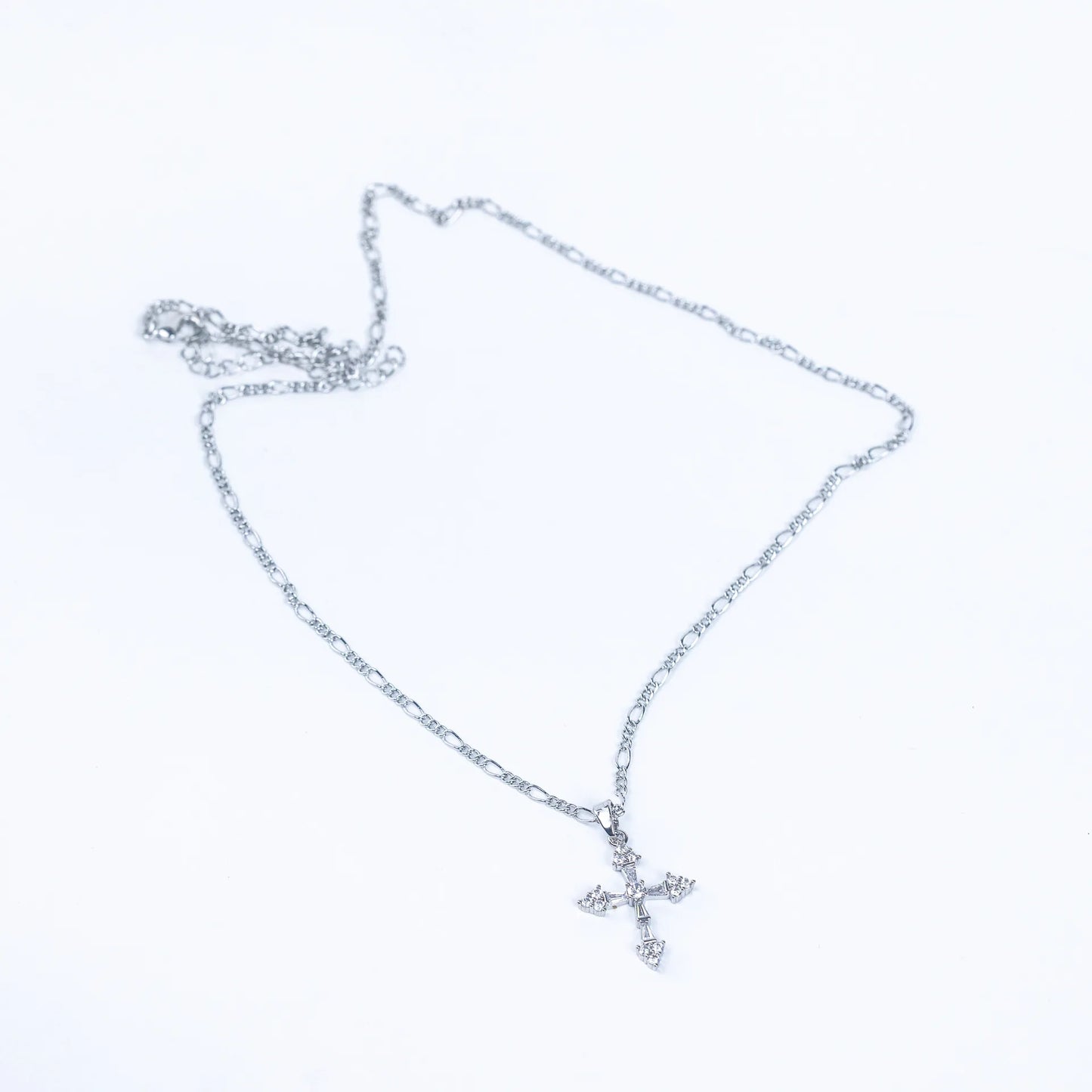 Cross Pendant Necklace With Moissanite Stone And Silver Chain