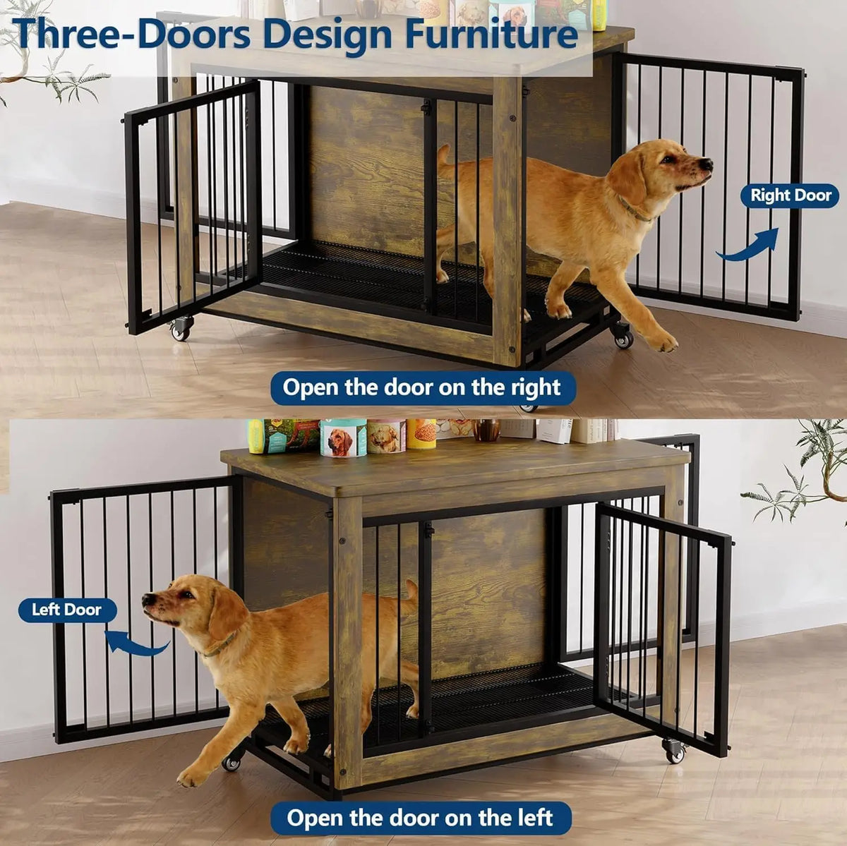 ANIXOL Wooden Dog Crate Furniture With Wheels And Removable Tray