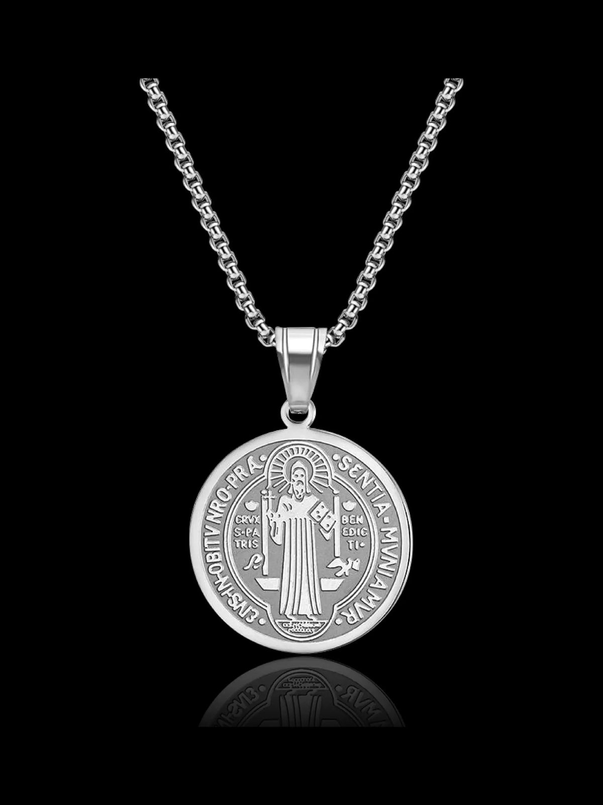 Saint Benedict Medal Cross Pendant Necklace Stainless Steel Faith Jewelry