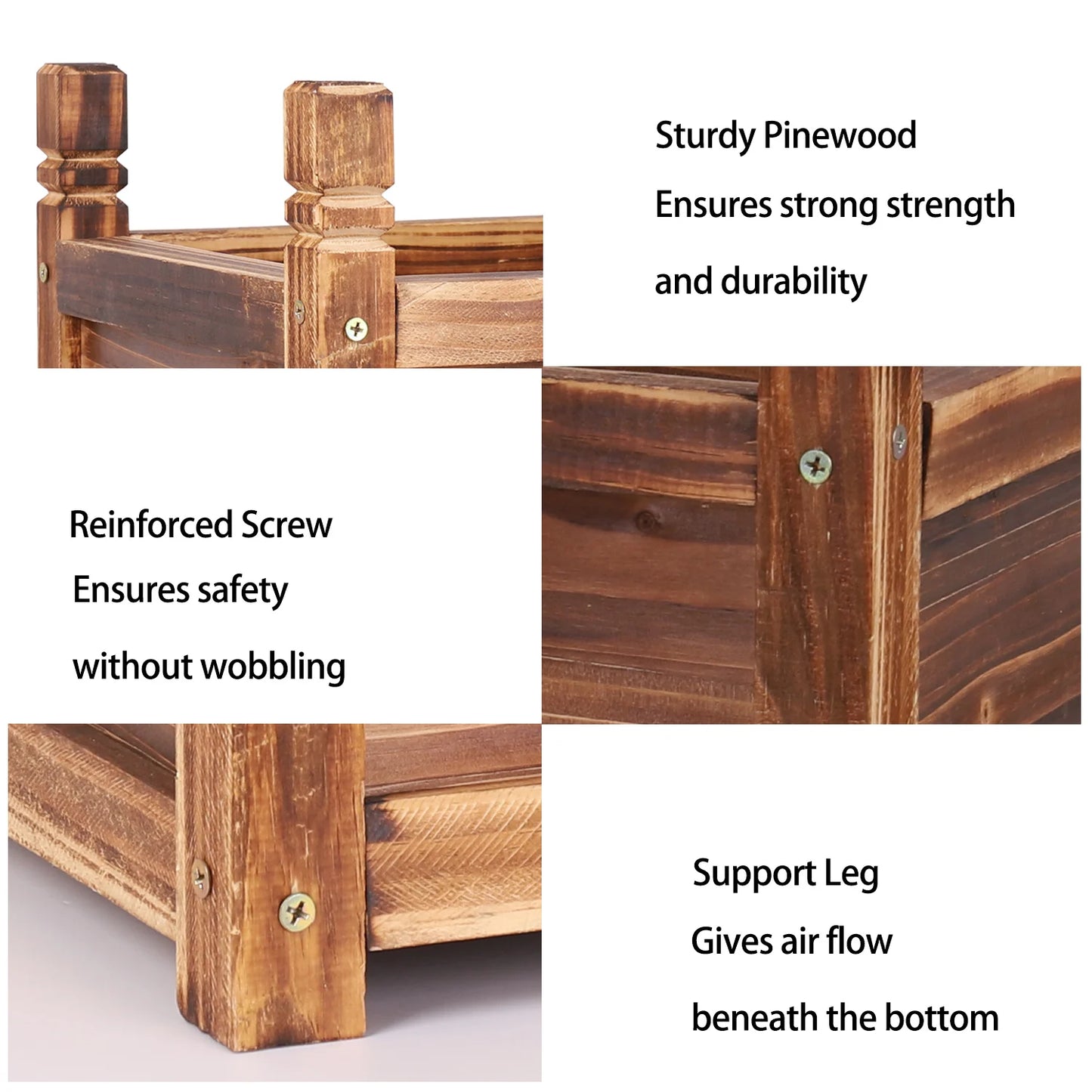 Natural Pine Wood Raised Planter Box For Indoor Outdoor Gardening
