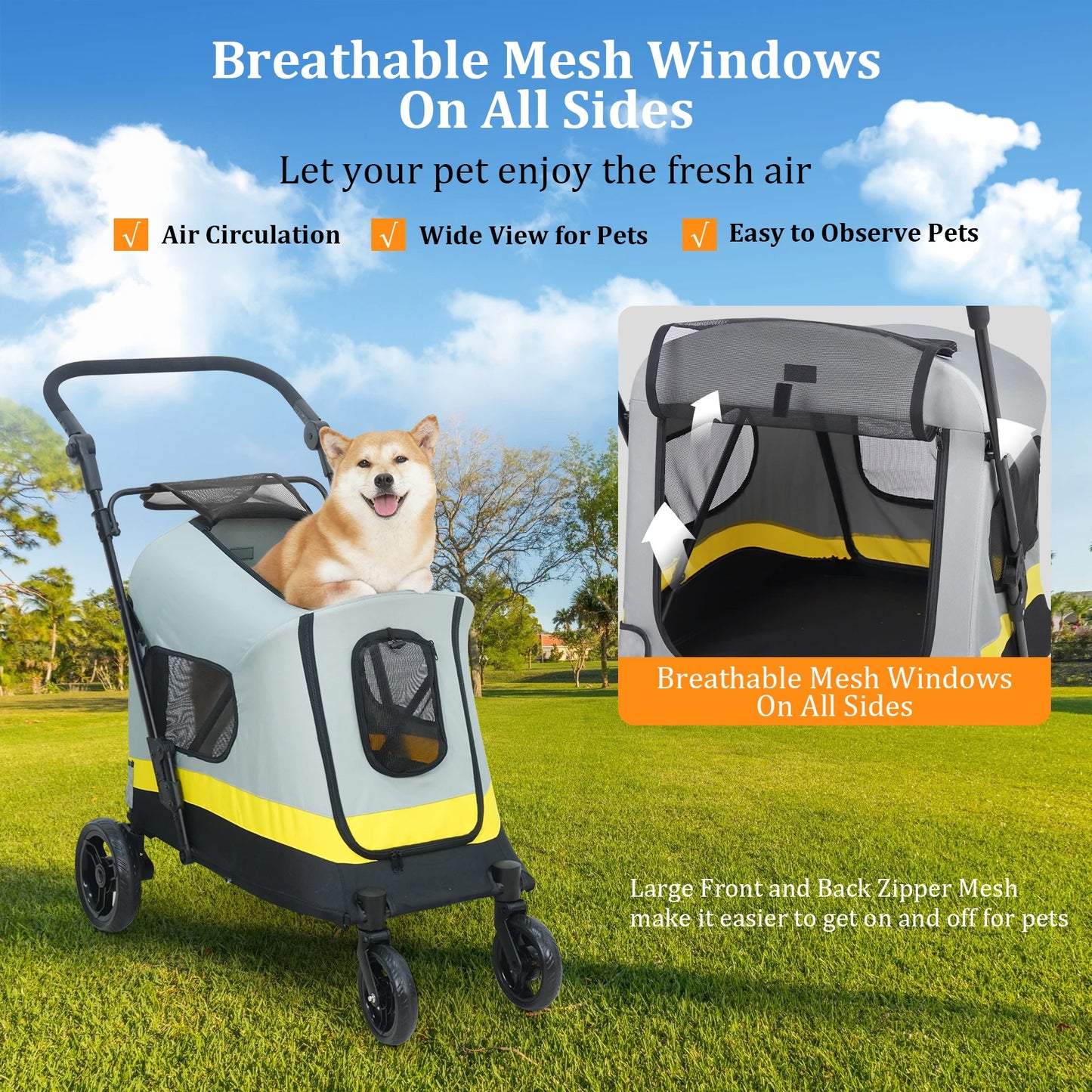 Bingopaw Portable All Terrain Dog Stroller With Dual Entry