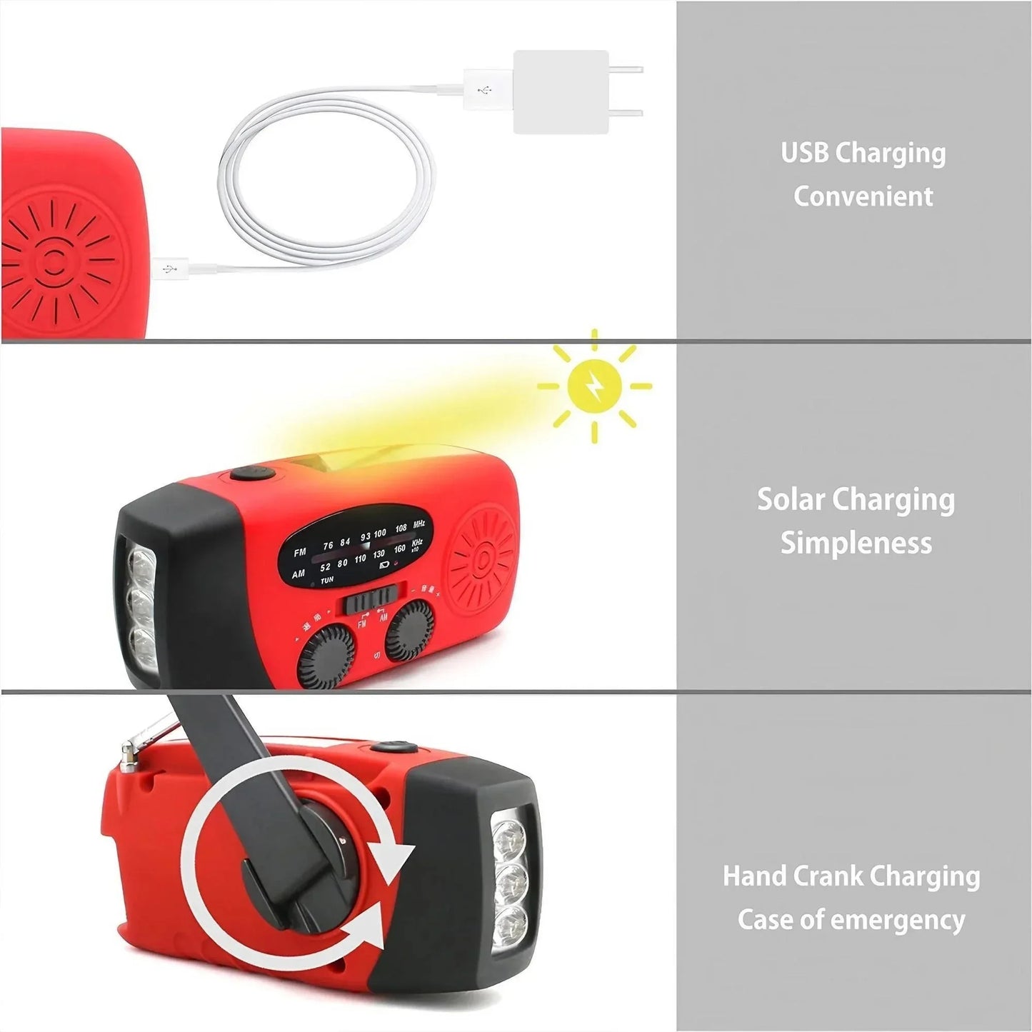 Portable Hand Crank Emergency Radio With Solar And LED Flashlight