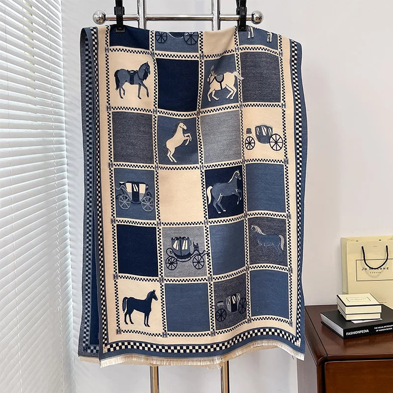 IroJeff Womens Thick Warm Winter Horse Print Shawl