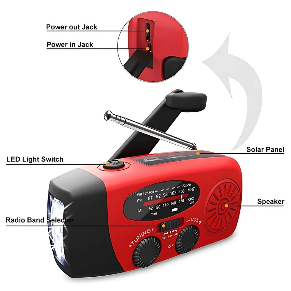 Portable Hand Crank Emergency Radio With Solar And LED Flashlight