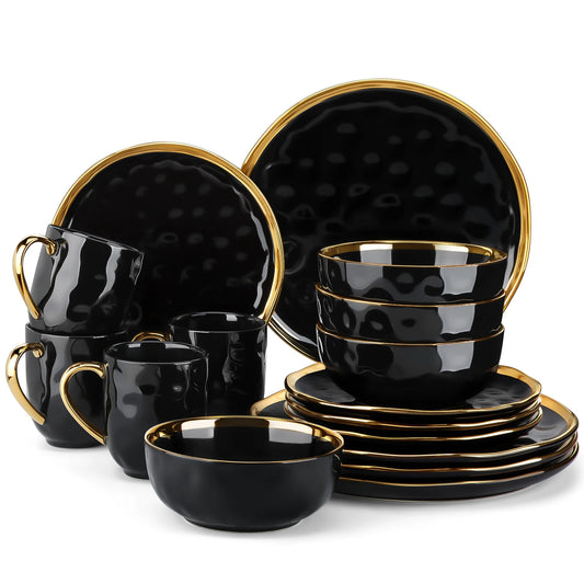 Malacasa Complete Ceramic Dinnerware Set With Gold Trim Tableware