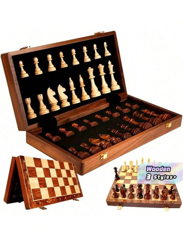 Portable Wooden Folding Chess Set With Magnetic Storage