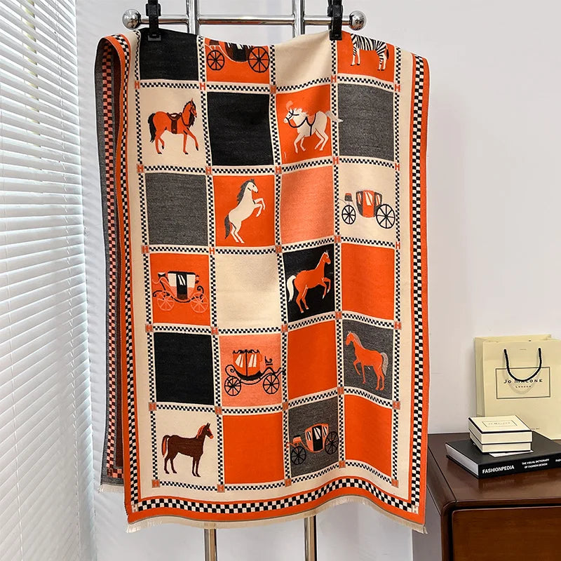 IroJeff Womens Thick Warm Winter Horse Print Shawl
