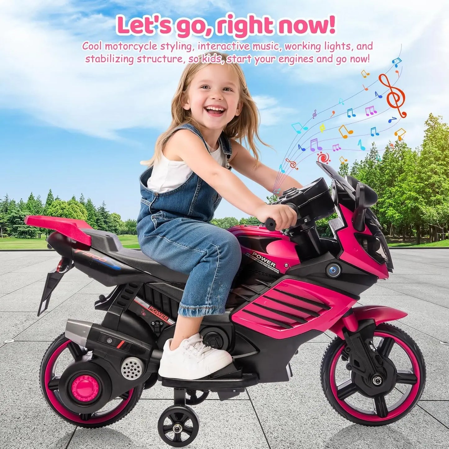 HiMISS Electric Kids Motorcycle With Training Wheels And Headlight