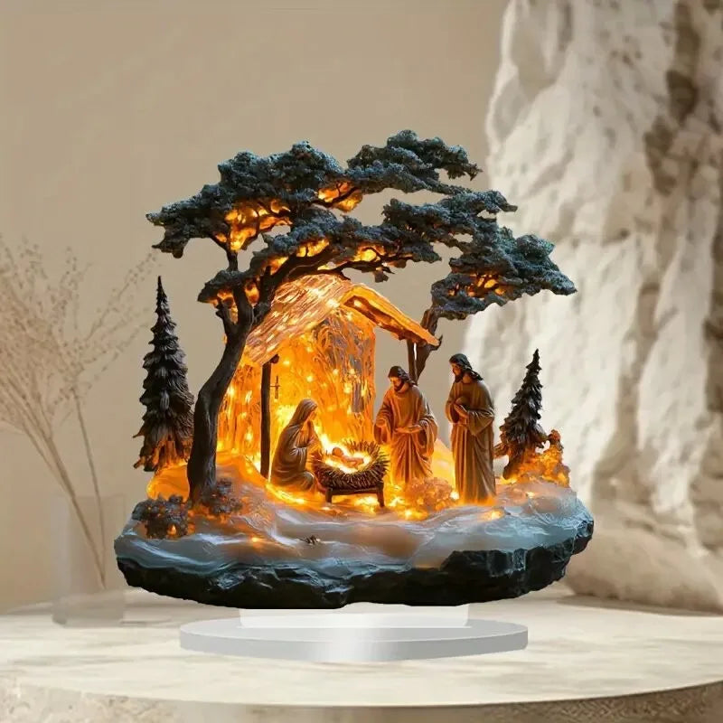 Christian Jesus Nativity Acrylic Figurine Home Table Decor
