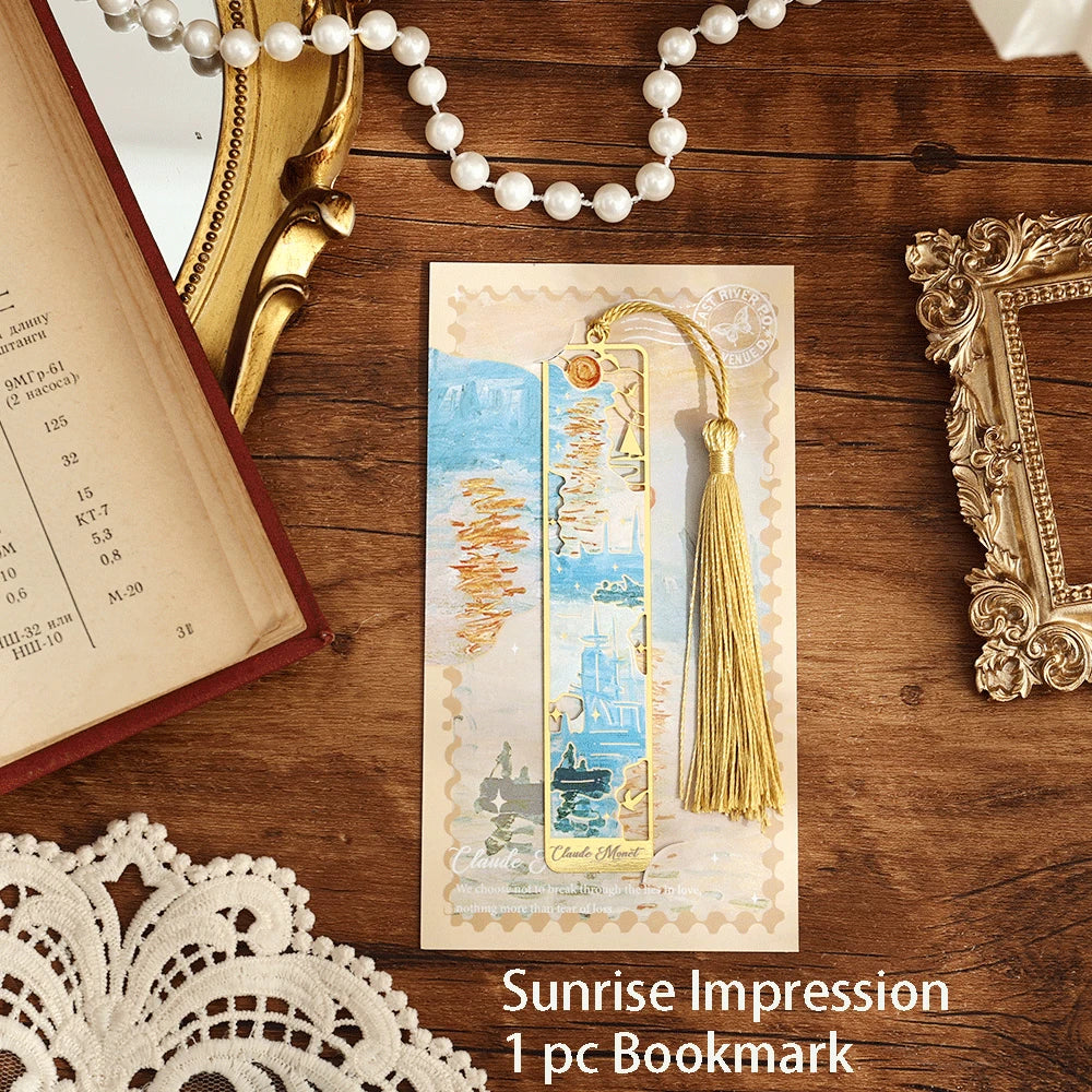 Retro Hollow Metal Bookmark Featuring Floral Painting And Tassel