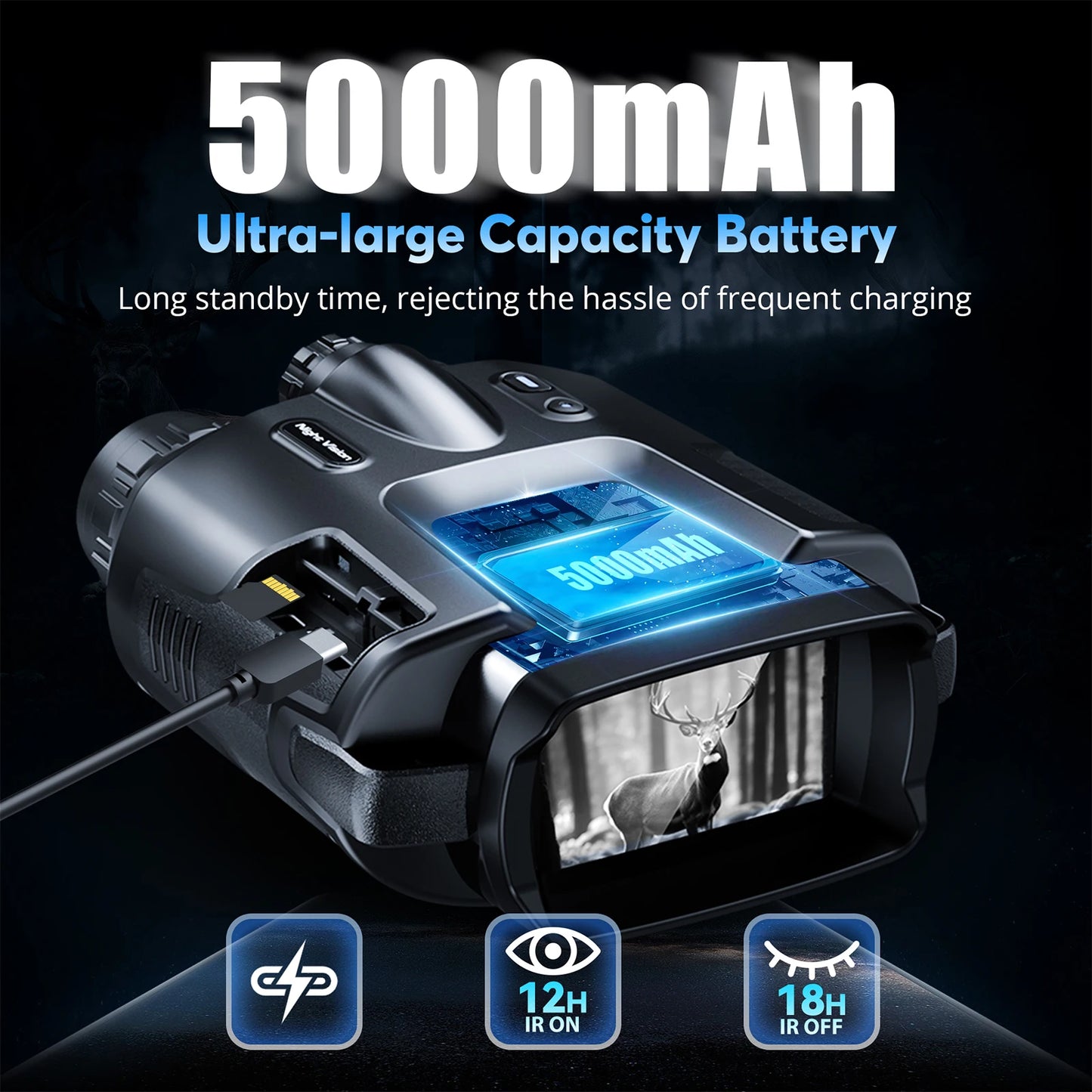 USB Rechargeable 4K Night Vision Binoculars With HD Digital Zoom
