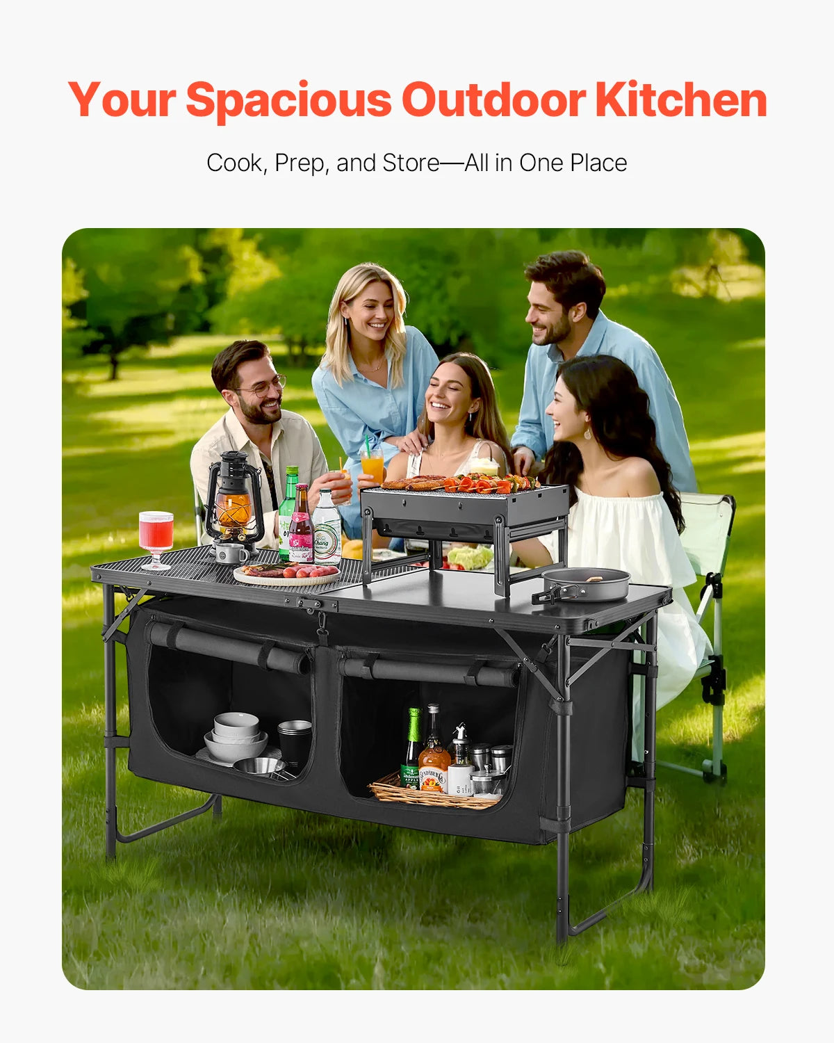 SucceBuy Portable Aluminum Camping Kitchen Table For Outdoor Cooking