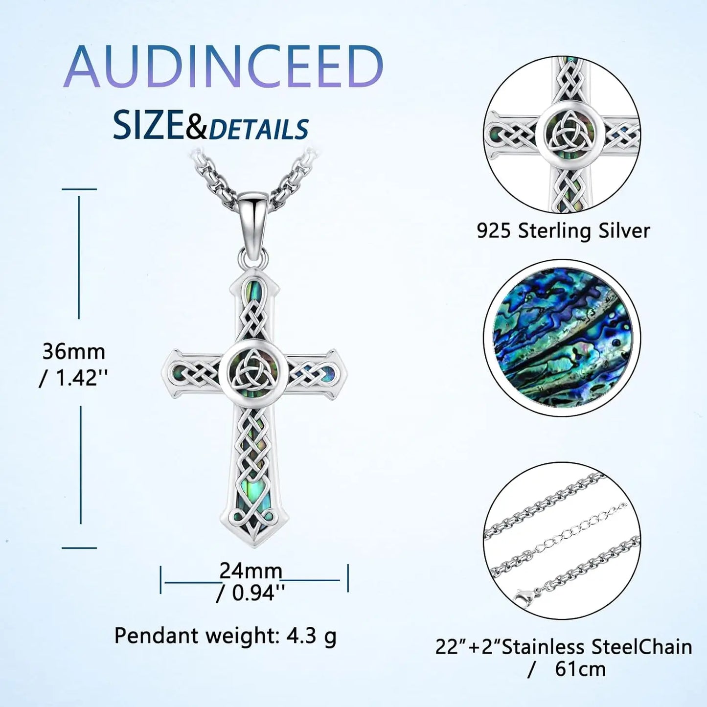 Drinsper 925 Celtic Cross Sterling Silver Pendant Necklace Amulet