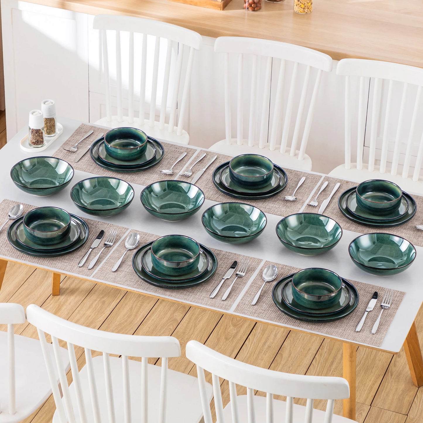 Malacasa Stoneware Dinnerware Set 24 Piece With Plates and Bowls